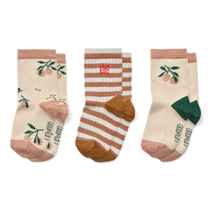 LIEWOOD SILAS COTTON SOCKS 3 PACK PEACH SEA SHELL MIX