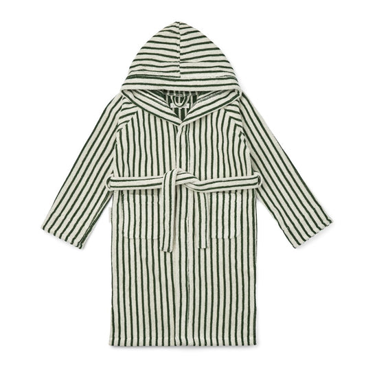 LIEWOOD LEO BATHROBE JUNIOR Y/D STRIPES GARDEN GREEN / CREME DE LA CREME