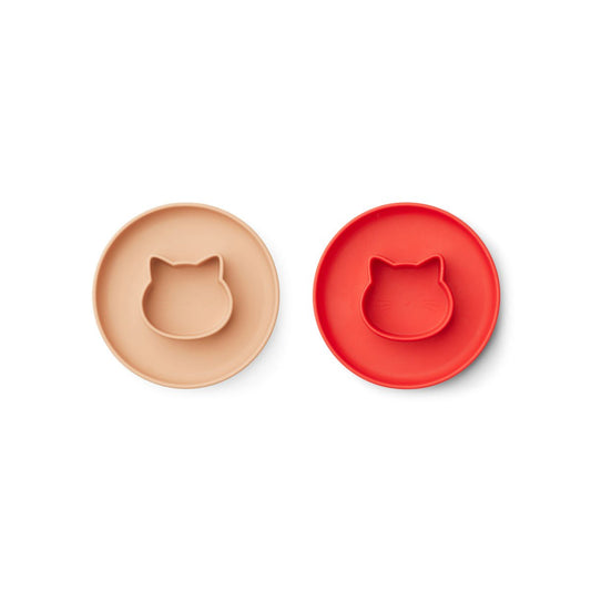 Liewood Gordon plate 2-pack - Cat apple red/tuscany rose mix