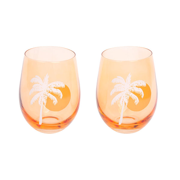 SUNNYLIFE Cheers Desert Palms Stemless Glass Tumblers 2 Pack