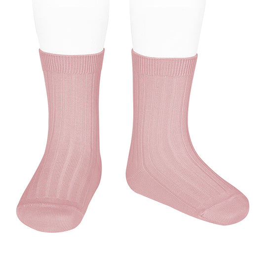 Condor BASIC RIB SHORT SOCKS PALE PINK ribbed ankle sock 526