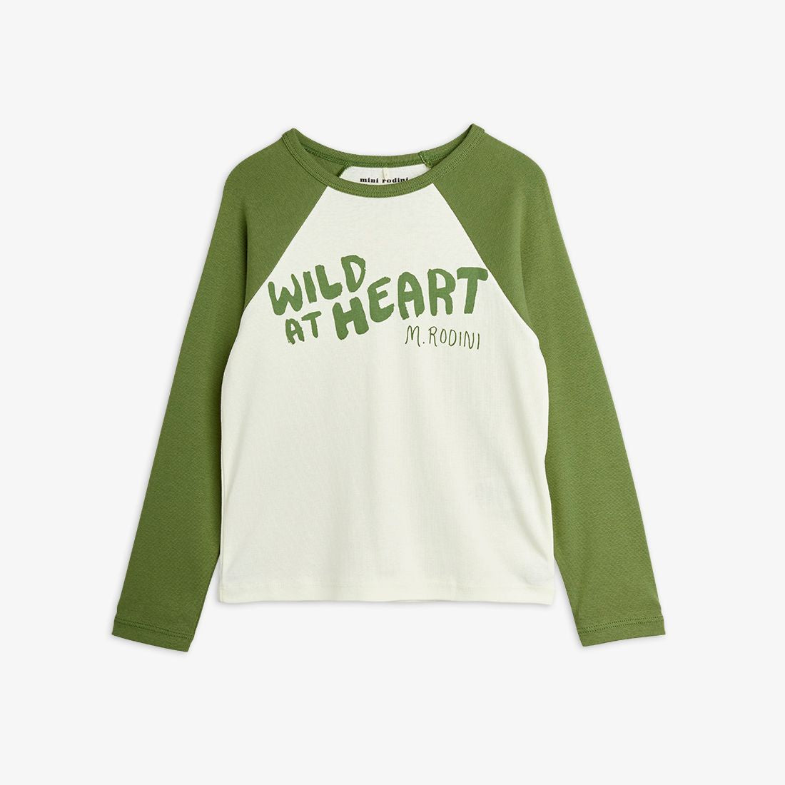 MINI RODINI WILD AT HEART RAGLAN T-SHIRT GREEN