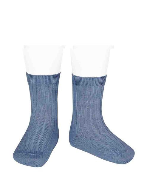 Condor BASIC RIB SHORT SOCKS FRENCH BLUE ribbed ankle sock 449