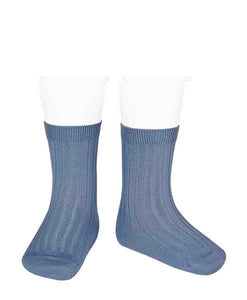 Condor BASIC RIB SHORT SOCKS FRENCH BLUE ribbed ankle sock 449