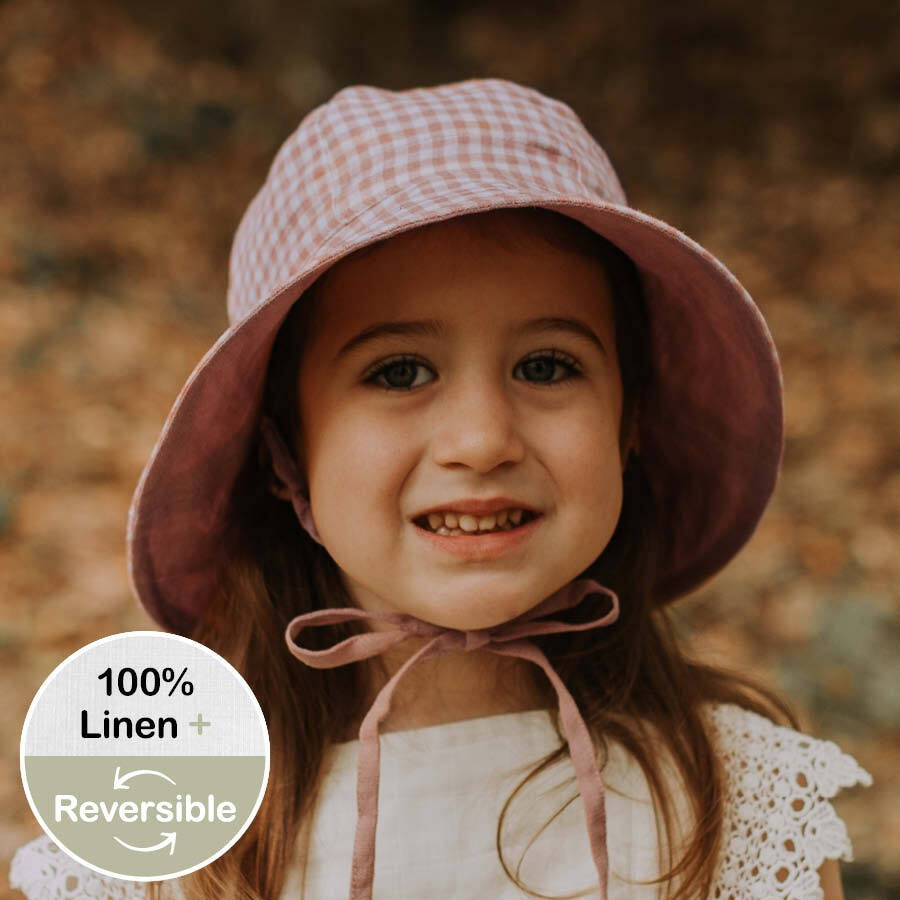BEDHEAD HATS  Girls Reversible Sun Hat - Gingham / Rosa
