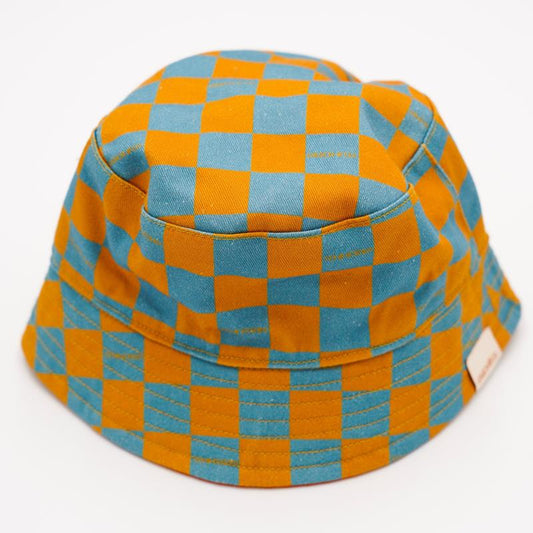 Grech & Co. REVERSIBLE BUCKET HAT - CHECKS LAGUNA + WHEAT