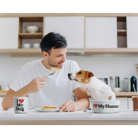 FRED HOWLIGANS MUG & DOG BOWL SET - HEART DOG MULTI-COLOURED