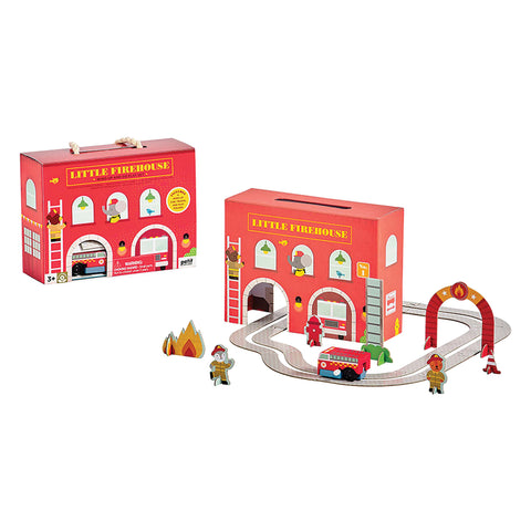 PETIT COLLAGE FIREHOUSE WIND UP AND GO PLAYSET RED