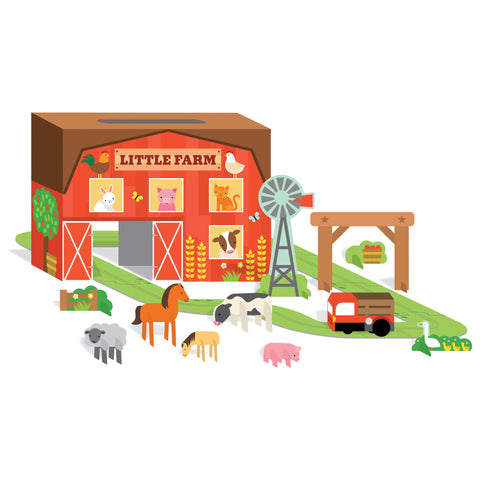 PETIT COLLAGE WIND UP AND GO PLAY SET - LITTLE FARM MULTI-COLOURED