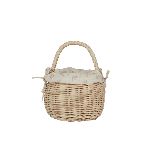 OLLI ELLA RATTAN BERRY BASKET WITH LINING pansy