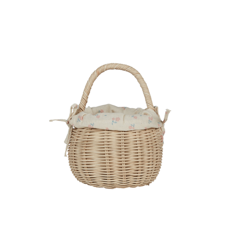 OLLI ELLA RATTAN BERRY BASKET WITH LINING pansy
