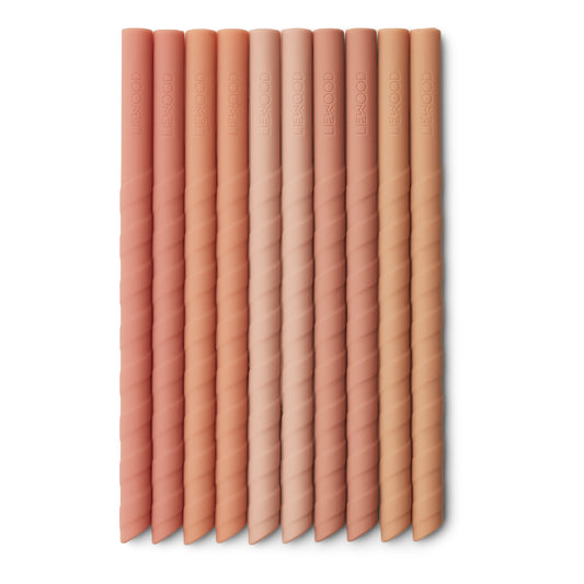 Liewood – Kids Silicone Straw Set 10 PACK Timoti – Dark Rose Multi Mix