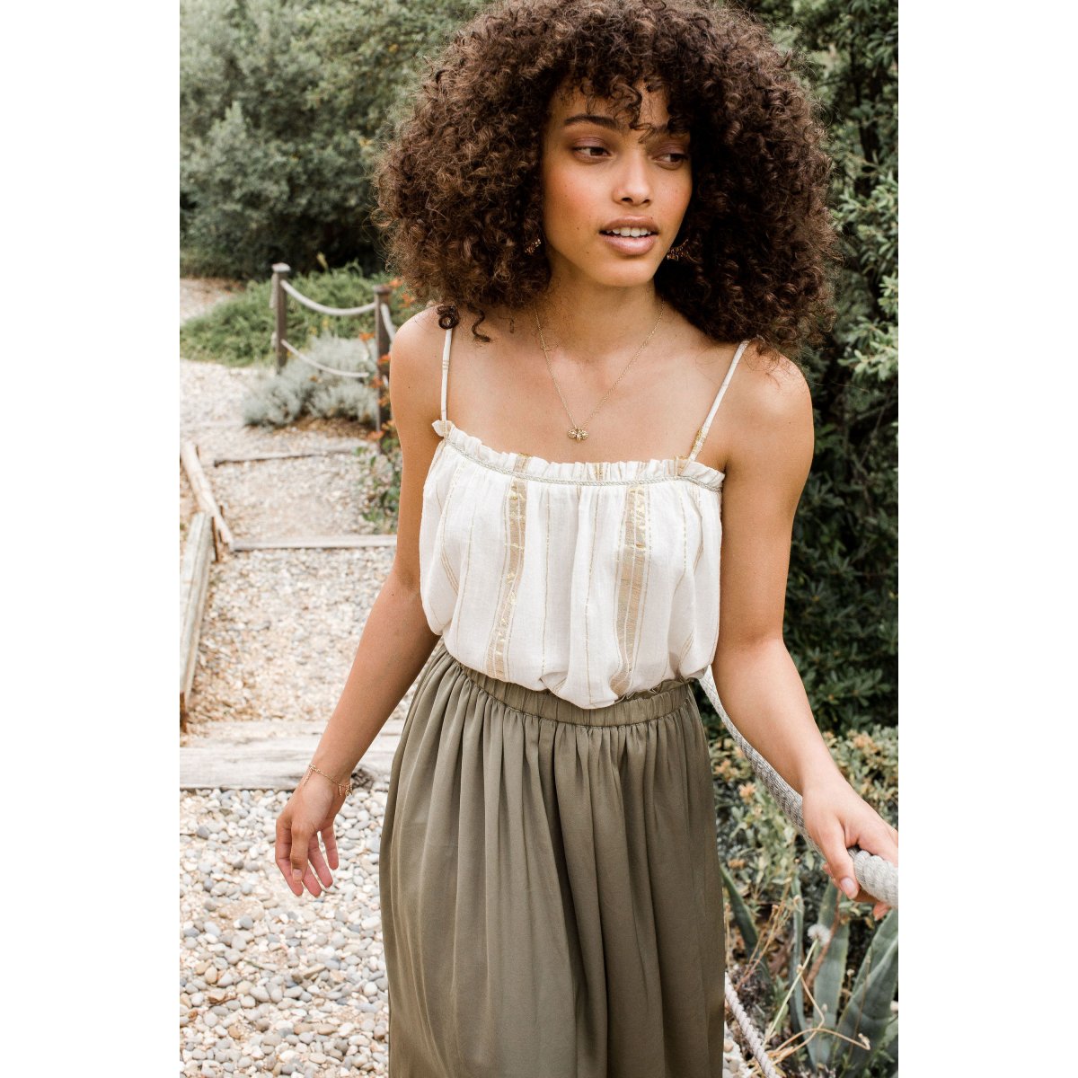 LOUISE MISHA WOMEN Top Cary White & Gold Stripes